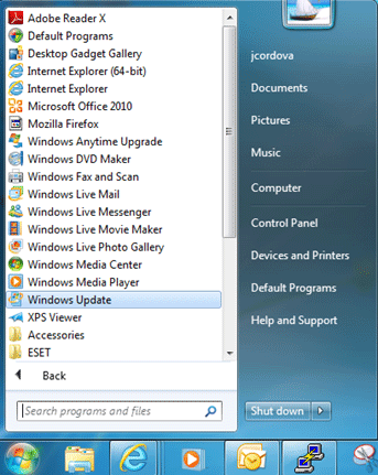 Windows 7 Start Menu, Windows Update